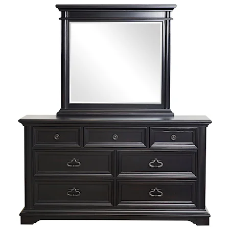 7 Drawer Dresser & Mirror Set with Crown Moldings
